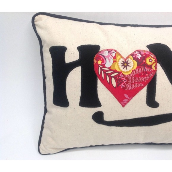 Home Pillow Applique Red Heart Black Velveteen Letters Designer Home Decor - Picture 2 of 6